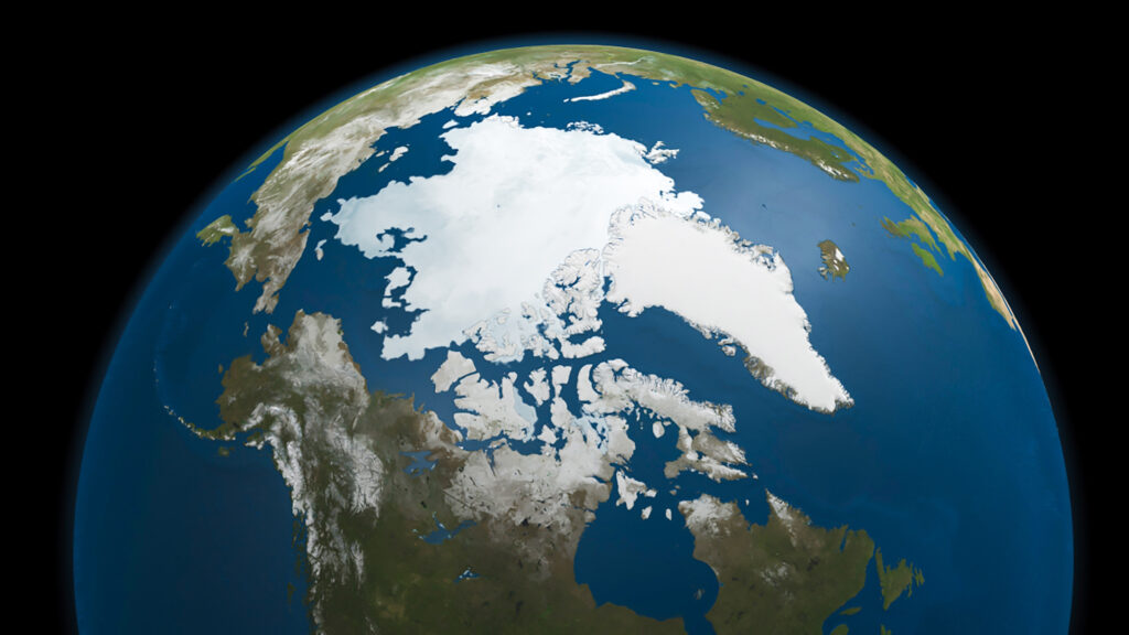 A Satellite photo of the arctic region