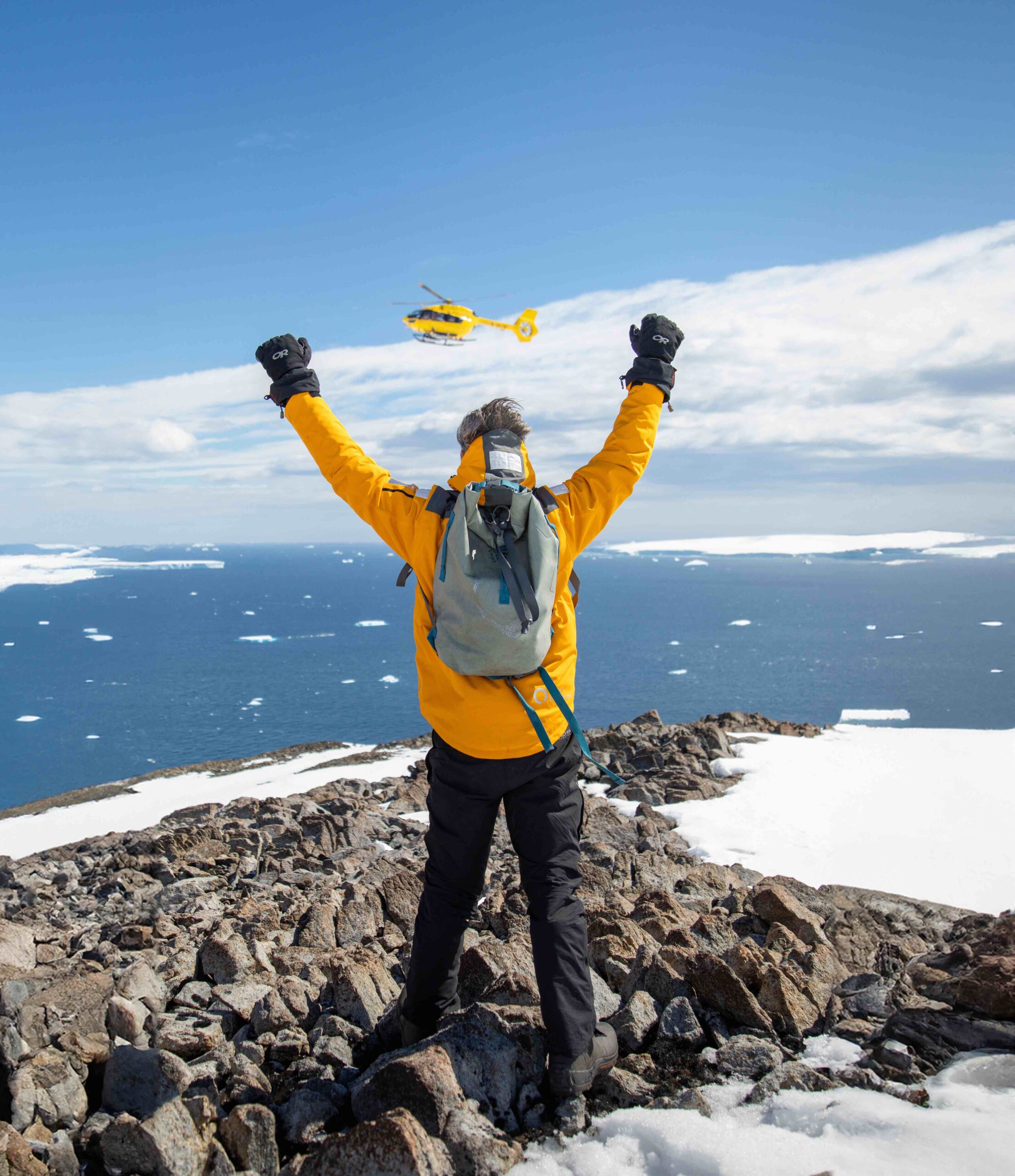 Exclusive-Heli-Landing guest at heli landing in Antarctica