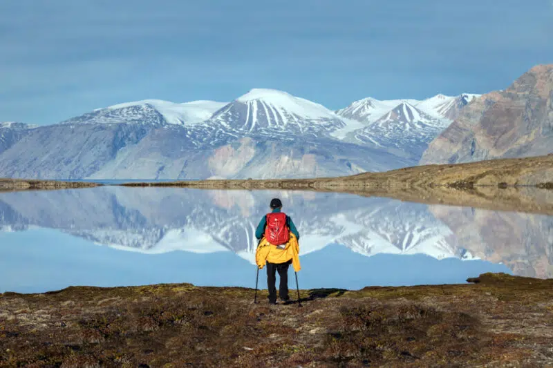 person hiking in Greenland