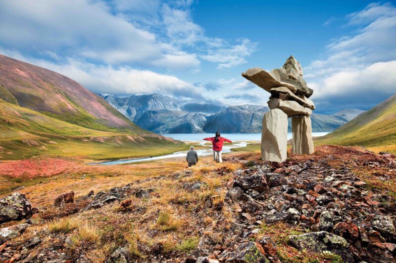 Newfoundland scenery with people hiking