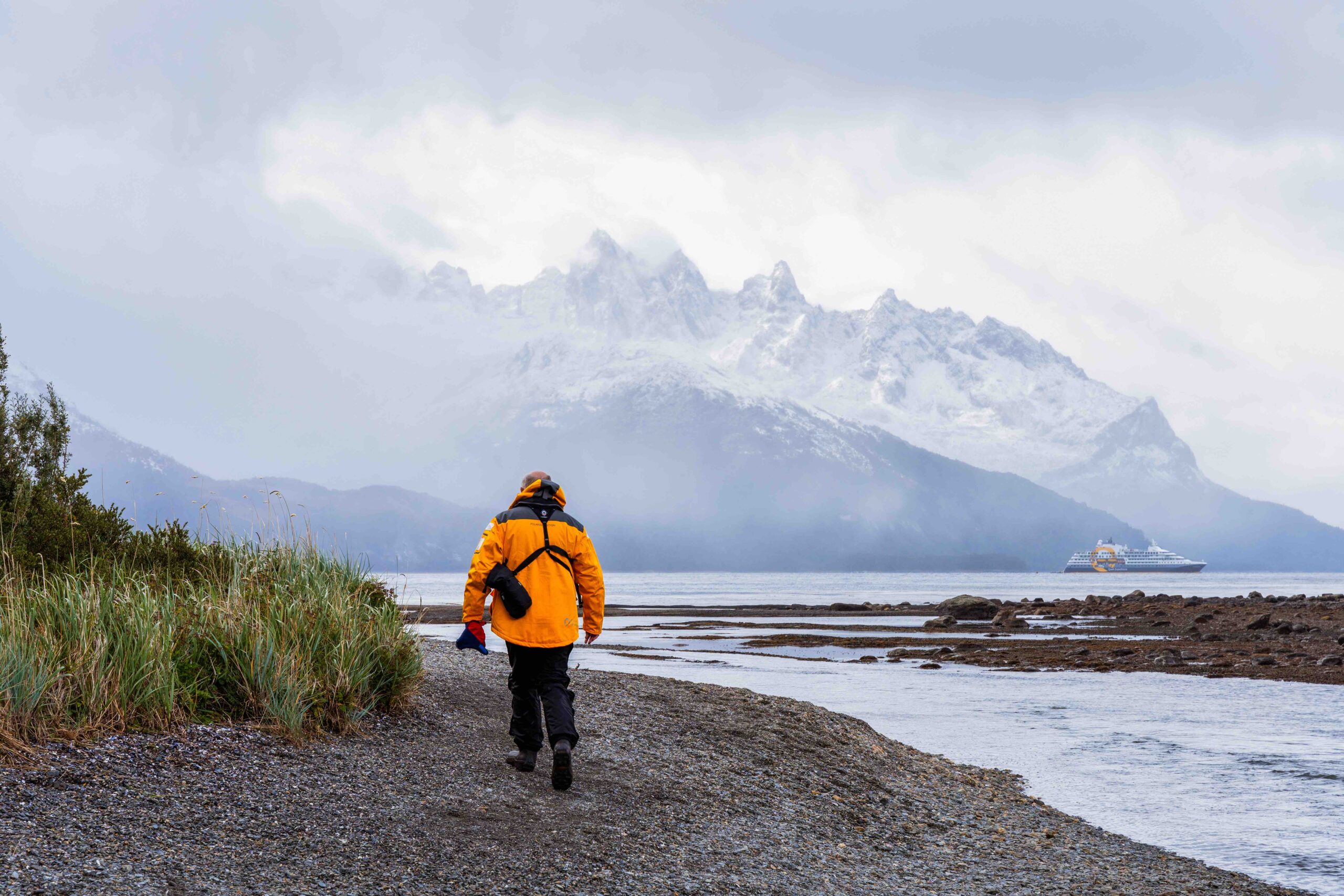 Patagonia-guest-walking-Quark walking on shore in Patagonia