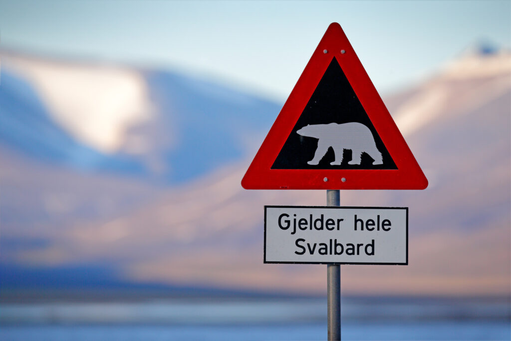 A polar bear safety sign in Svalbard