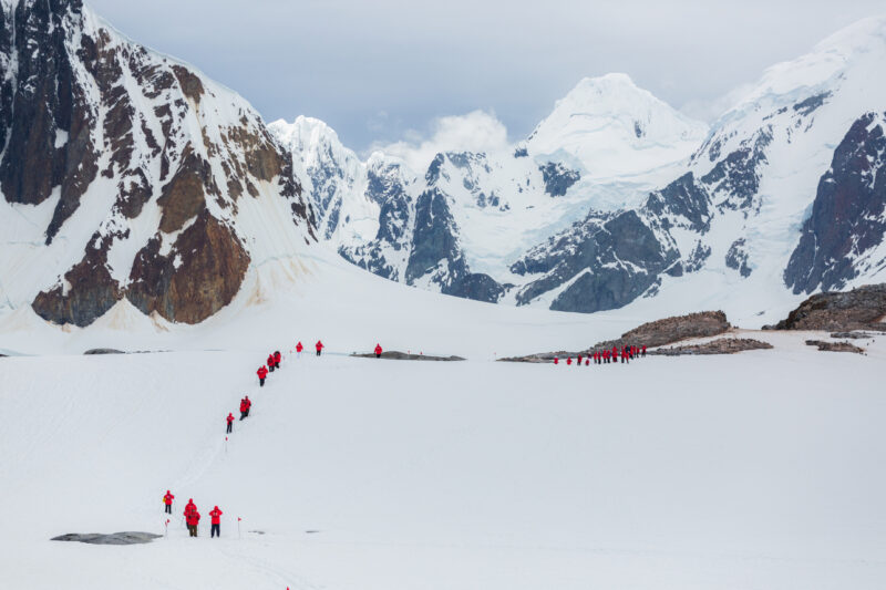 Guests hiking in Antarctica