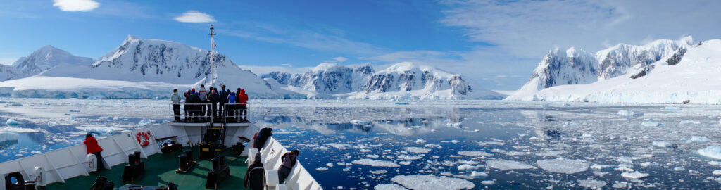 a bow of a cruise ship in Antarctica
