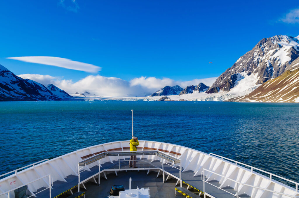 a bow of a cruise ship in Svalbard