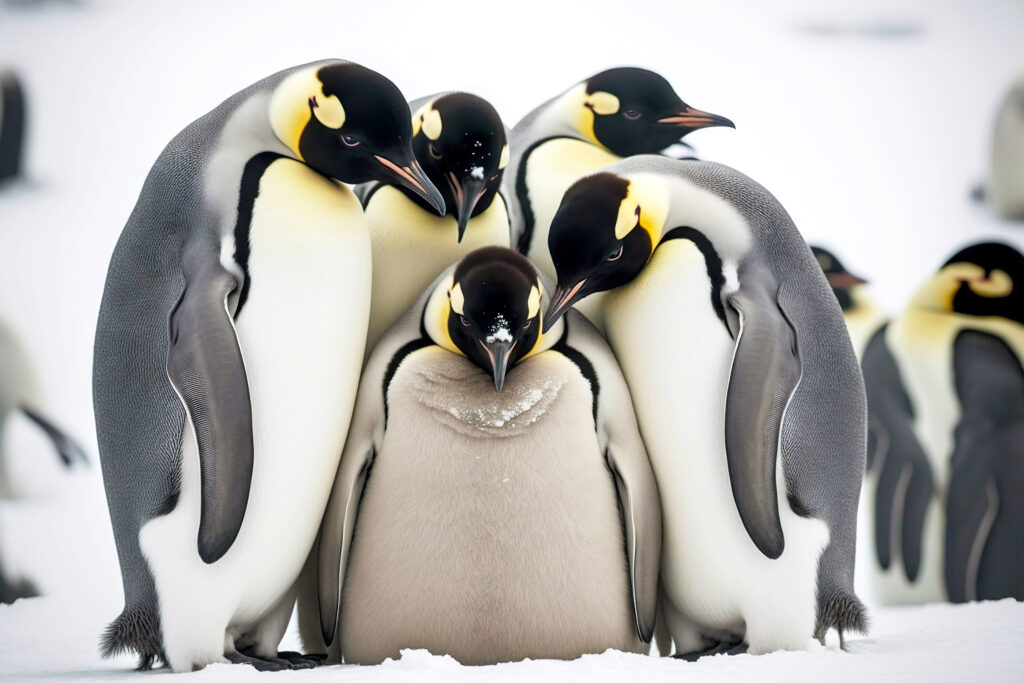 emperor penguins and chicks in Antarctica