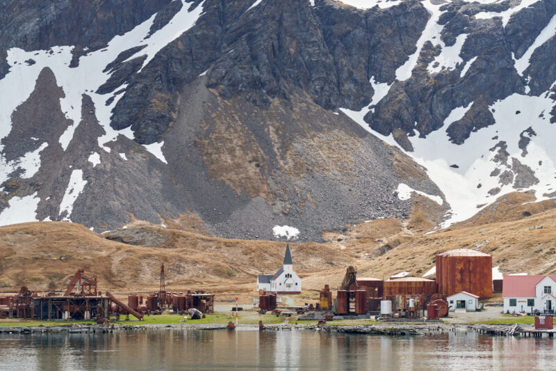 South georgia's Whaling station at Grytviken showing church and buildings