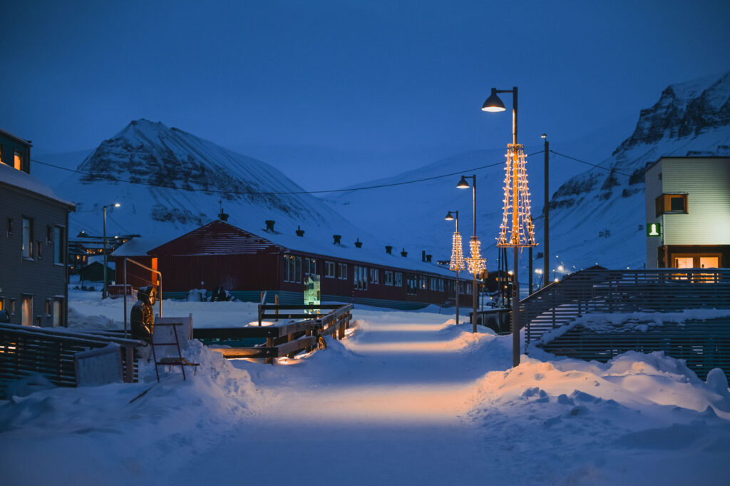 Longyearbyen in Svalbard during the winter polar night
